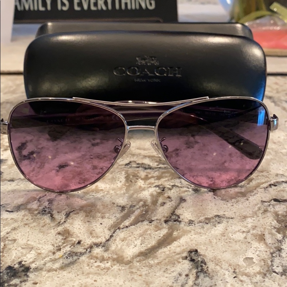COACH Gun Metal Purple Violet Lens Aviators